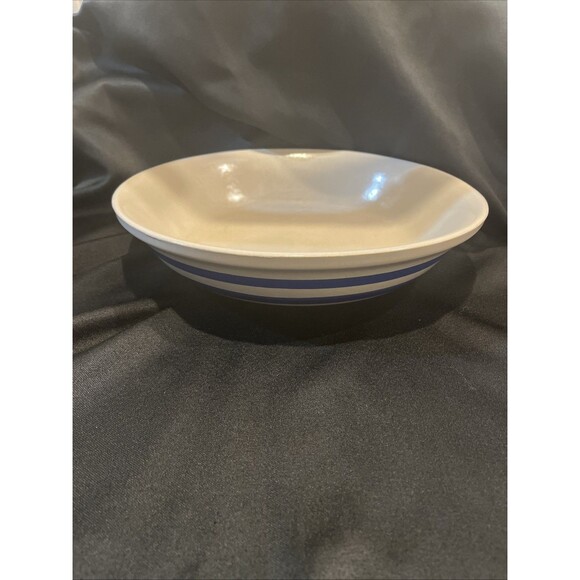VTG Roseville Large 12” Pasta Bowl White w/Blue Stripes R.R.P. Co. USA Pottery - Picture 1 of 8